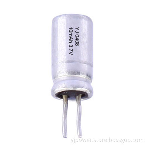 Cylindrical Li-polymer Battery, 0408, 10mAh, 3.7V